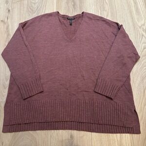 Eileen Fisher Sz XL Women's Purple V-Neck Boxy Sweater Extra Fine Merino Wool